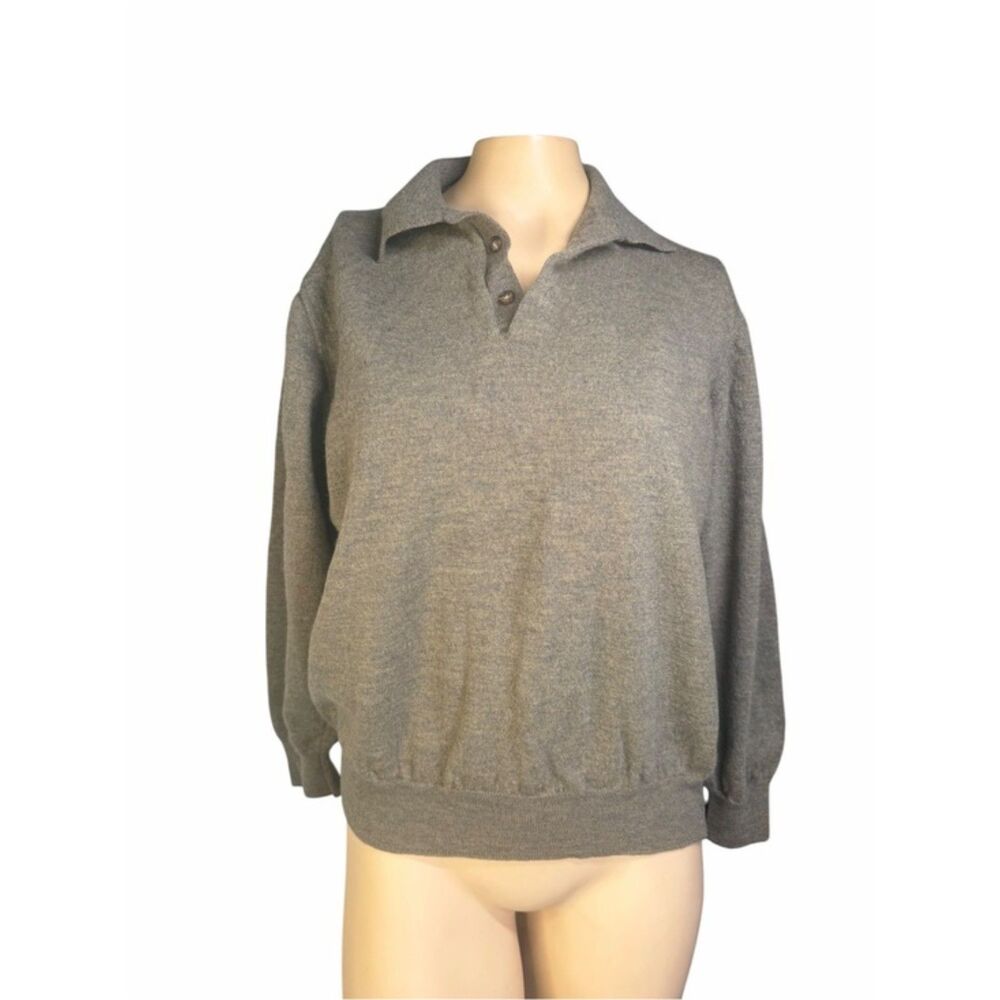 Nordstrom Extra Fine Merino Wool Polo Preppy Sweater Size L BROWN/ GRAY